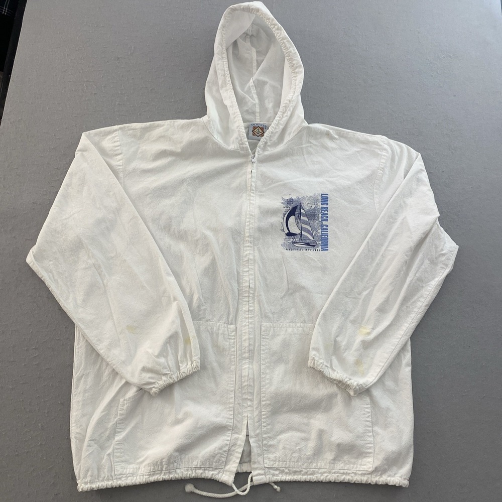 Yacht Club Mens Long Beach California Nautical Apparel Zip Hoodie White XXL Flaw
